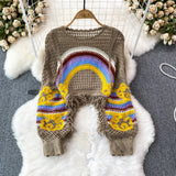Handmade Knitted Embroidery Rainbow Crochet Top