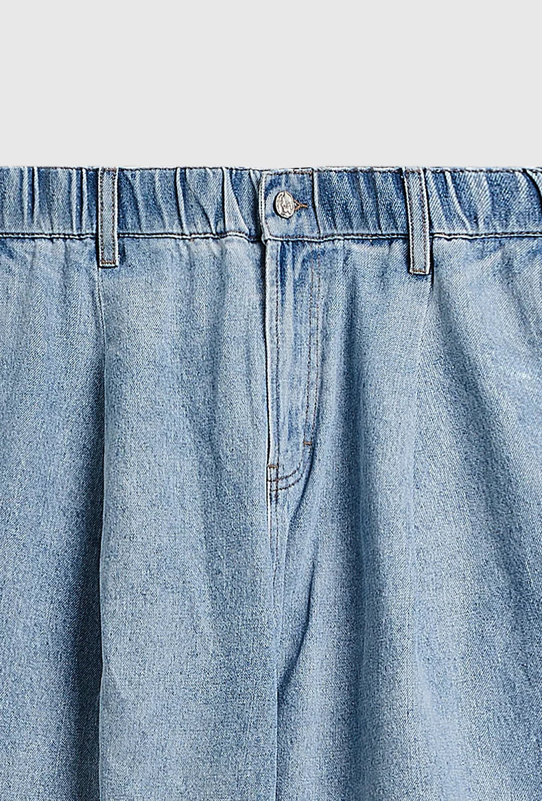 Blue Acid Washed Elastic Low Waist Jeans