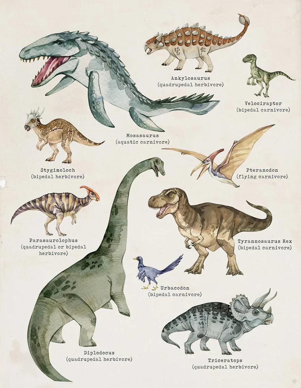 Vintage Dinosaur Chart Posters