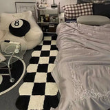 Black Checkered Bedroom Rug