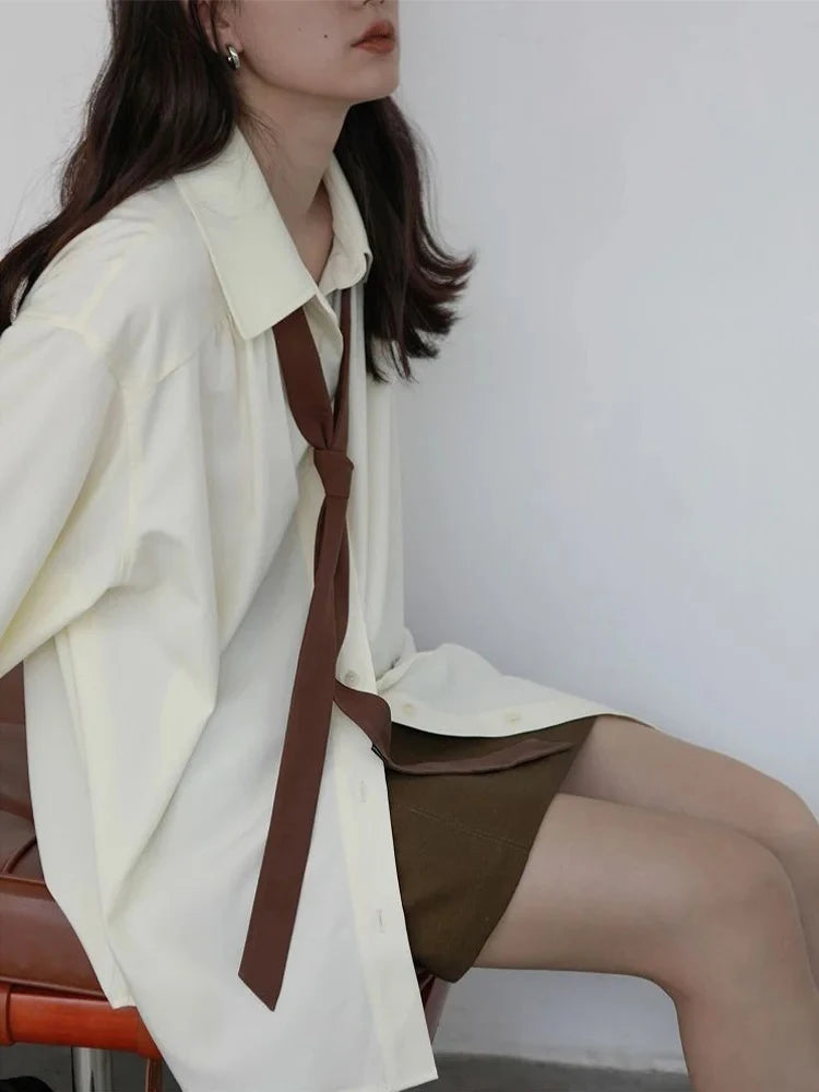 Autumn White Korean Style Shirt