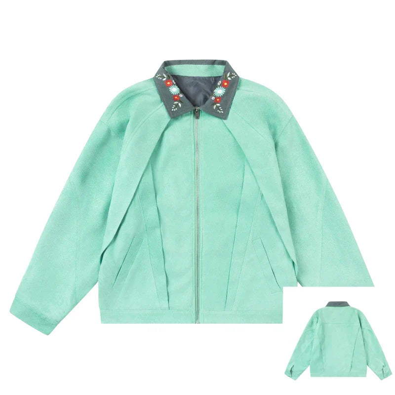 Hellgrüne bestickte College-Jacke