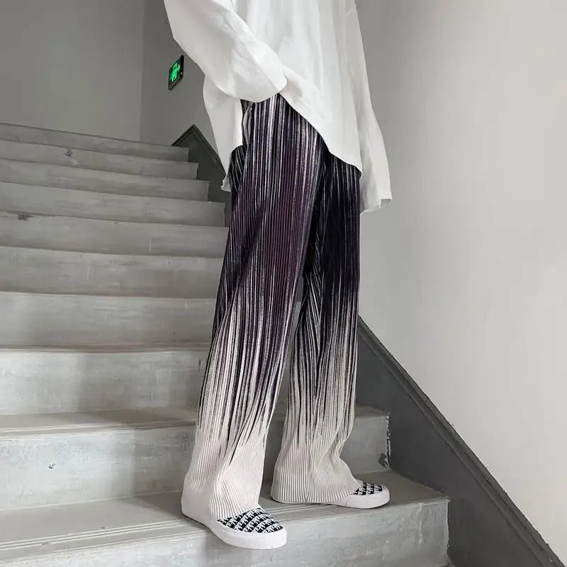 Silk Pleated Wide Leg Abstract Pants