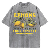 Fresh Lemon Fruit Print Washed T-Shirt