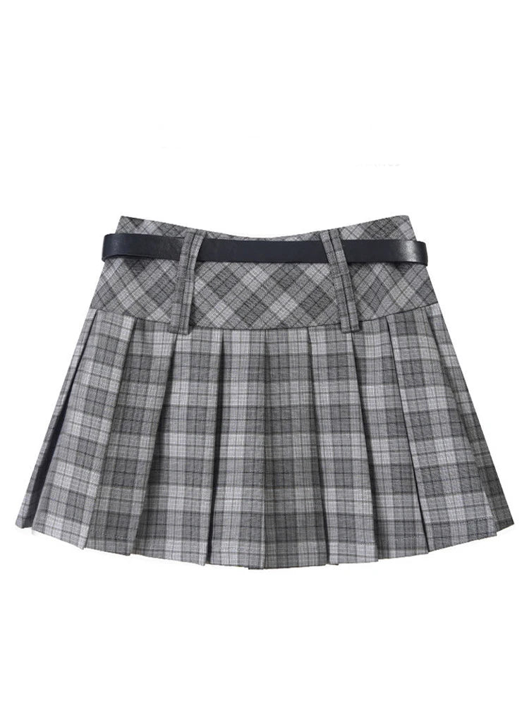 2000s Aesthetic Korean A-line Mini Pleated Plaid Skirt