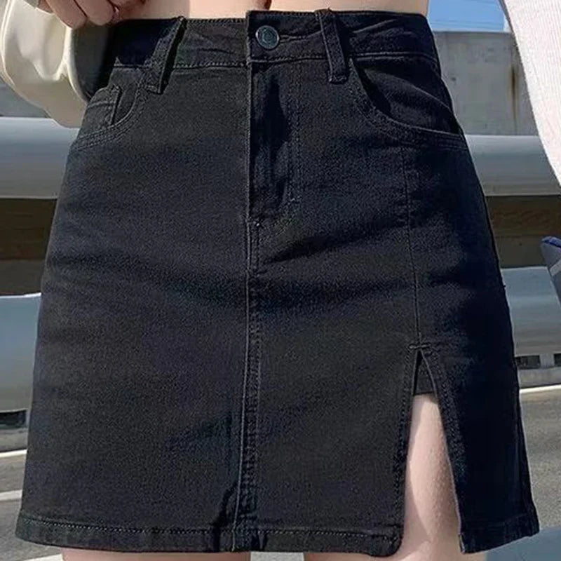 Elastic High Waist Denim Skirt