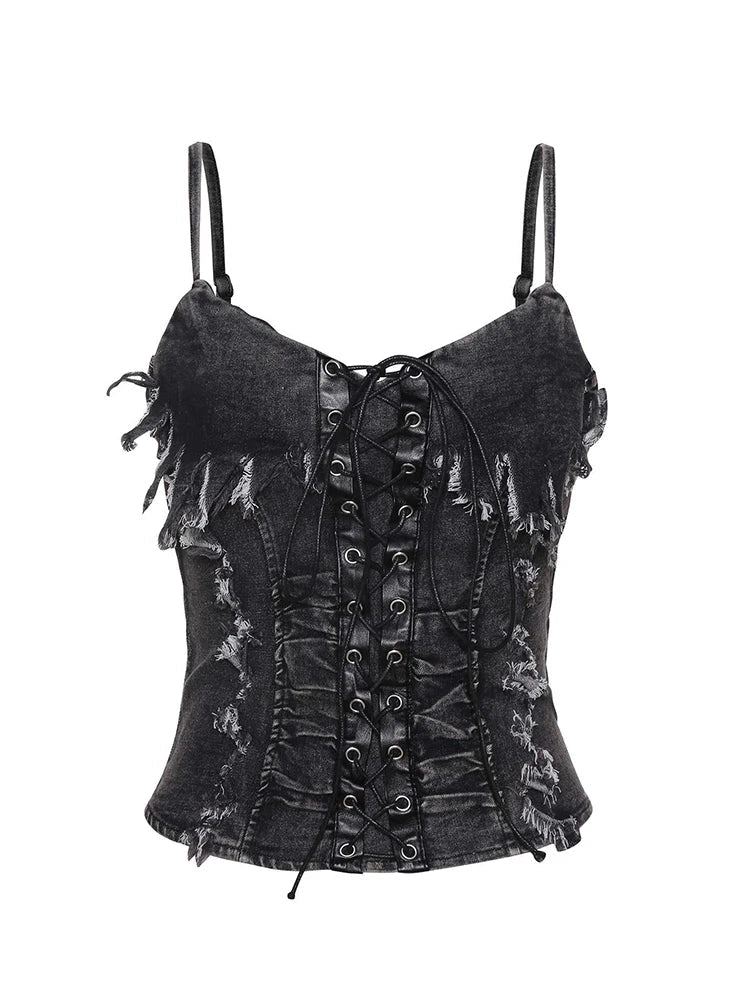 Women Dark Academia Denim Cami Halter Top