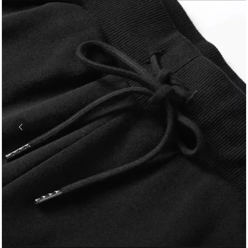 Solid Black Elastic Waist Baggy Pants