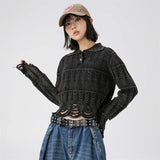 Knitted Ripped Cropped Sweater