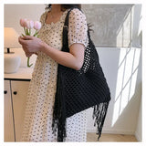 Hollow Out Knitted Tassel Shoulder Bag