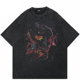 Retro  Graphic Cotton Washed Black T-Shirt