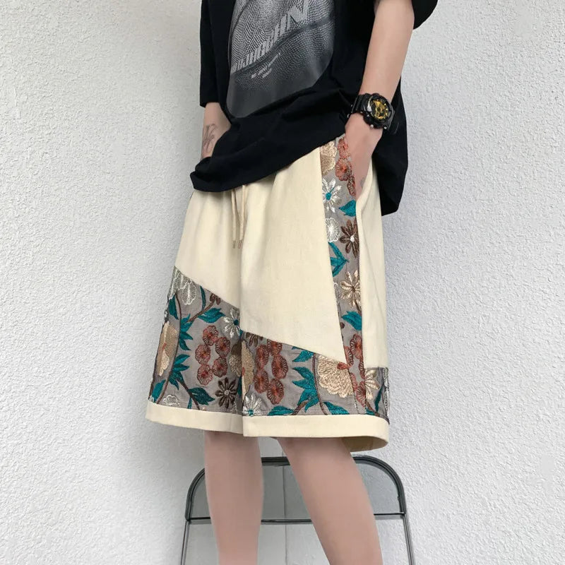 Bestickte lockere Hip-Hop-Shorts mit geradem Schnitt