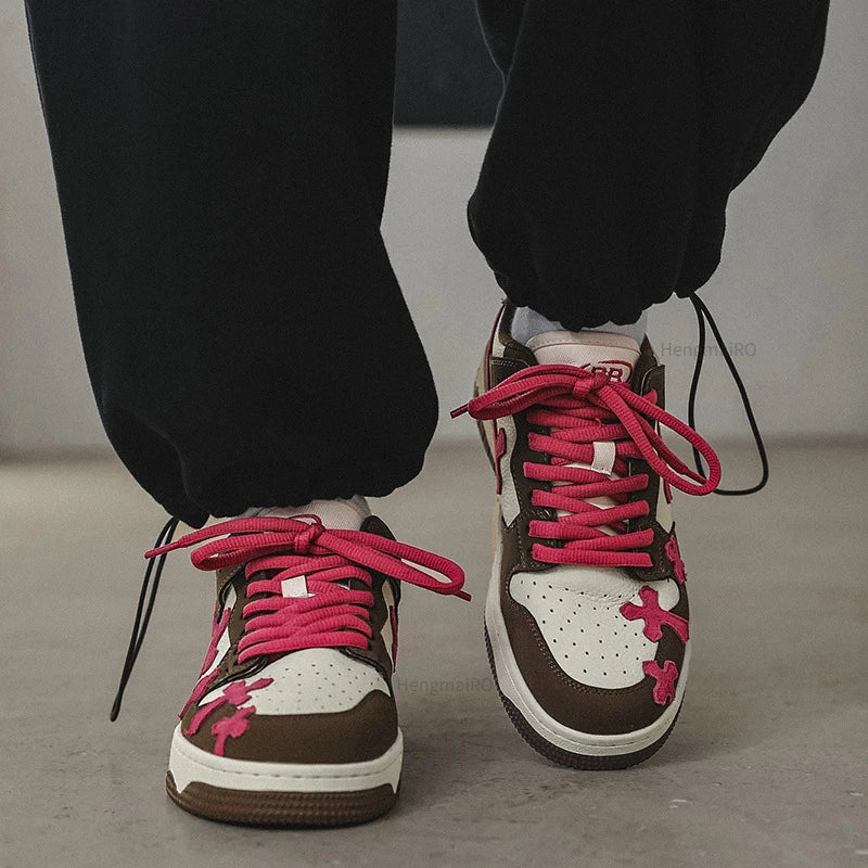 Retro Kreuzmuster Skater-Schul-Sneakers