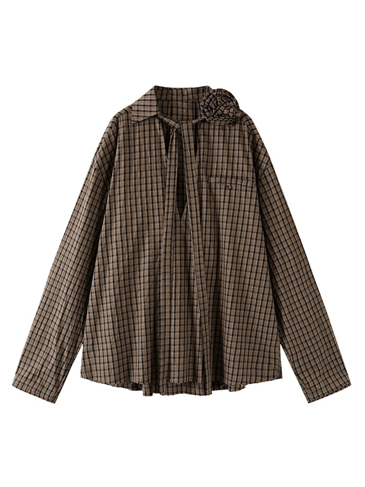 French Vintage Old Money Women's Plaid Shirt