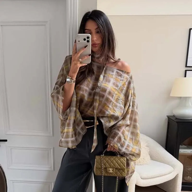 Round Neck With Scarf Wide Sleeves Blouse