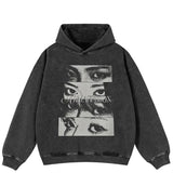 Verwaschener Hoodie aus schwerer Baumwolle mit Augen-Print