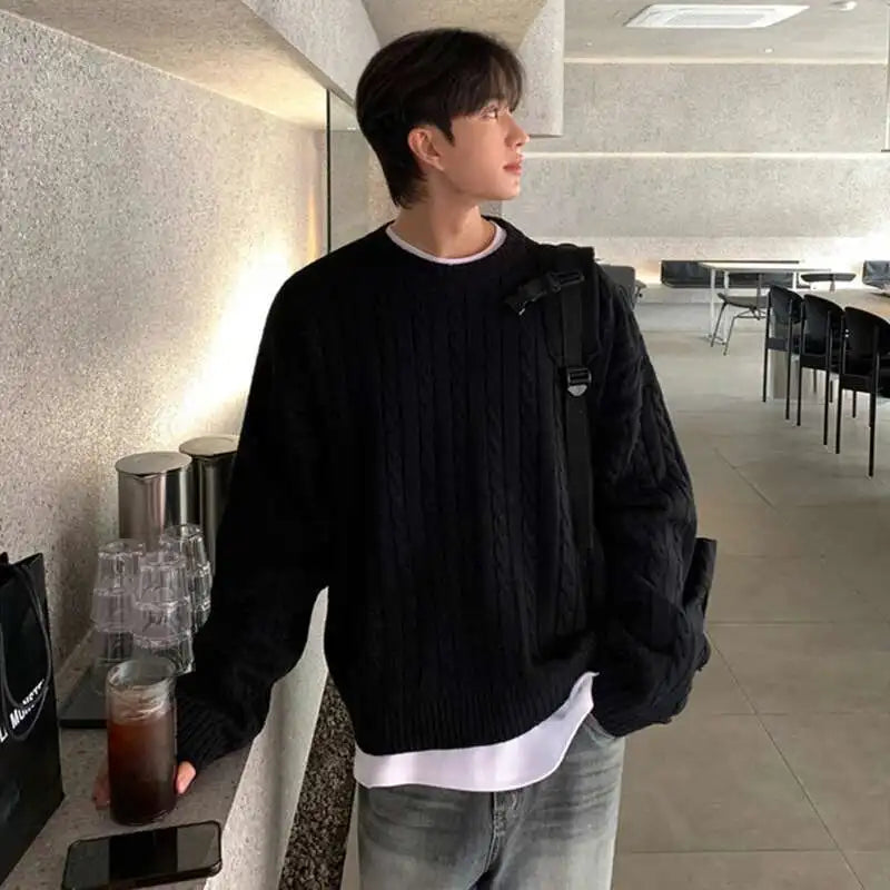 Basic Korean Style Round Collar Sweater