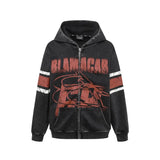 Retro Distressed Print Hooded Sweatshirt