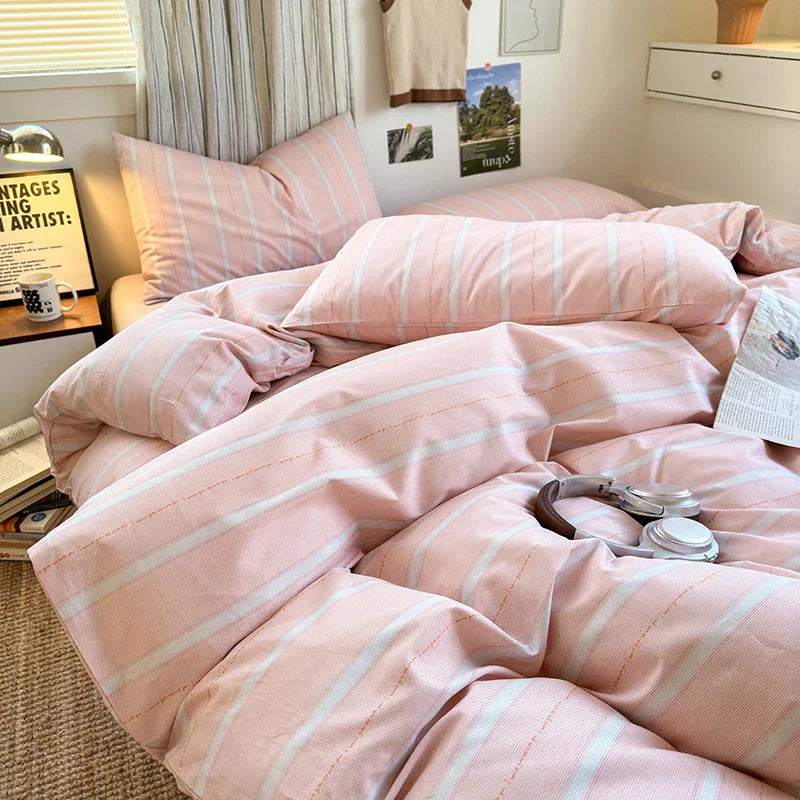Blue Striped Cotton Bedding Set
