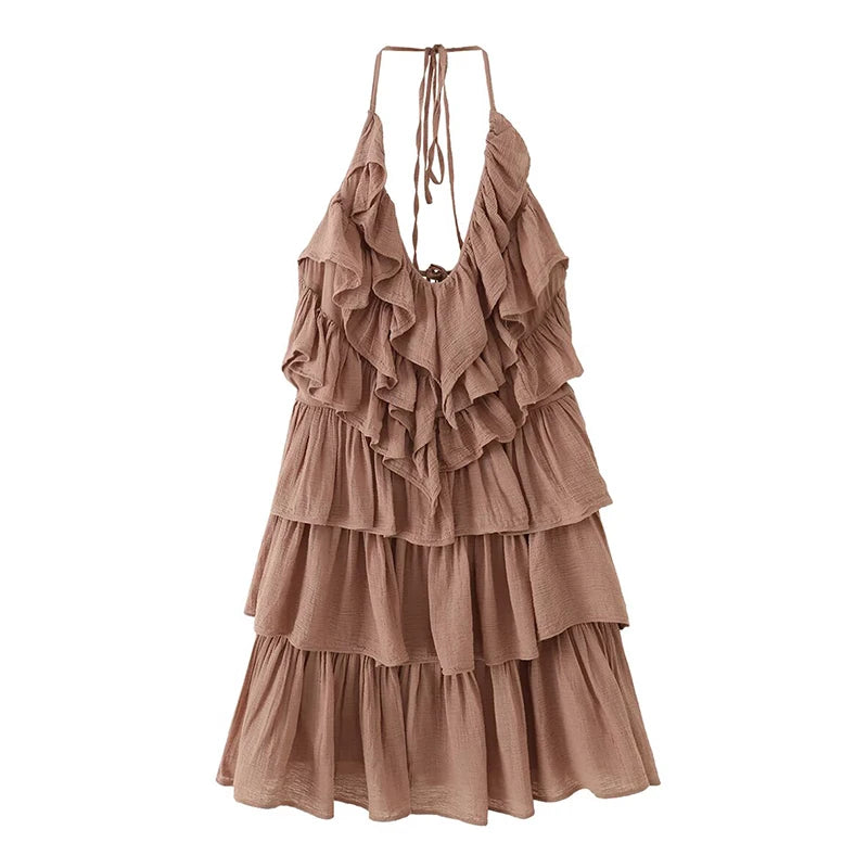 Sexy Brown Backless Mini Dress