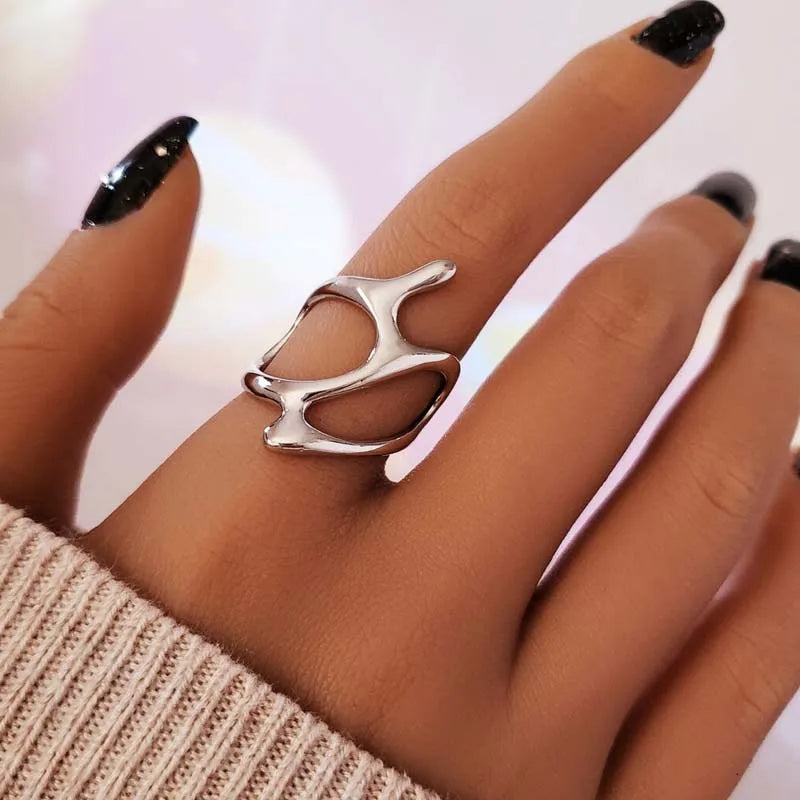 Vintage Silver Irregular Geometric Open Rings