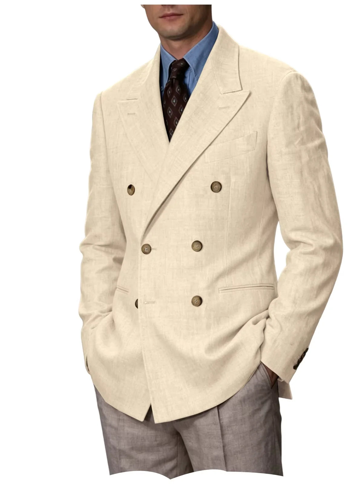 Double Breasted Linen Blend Blazer