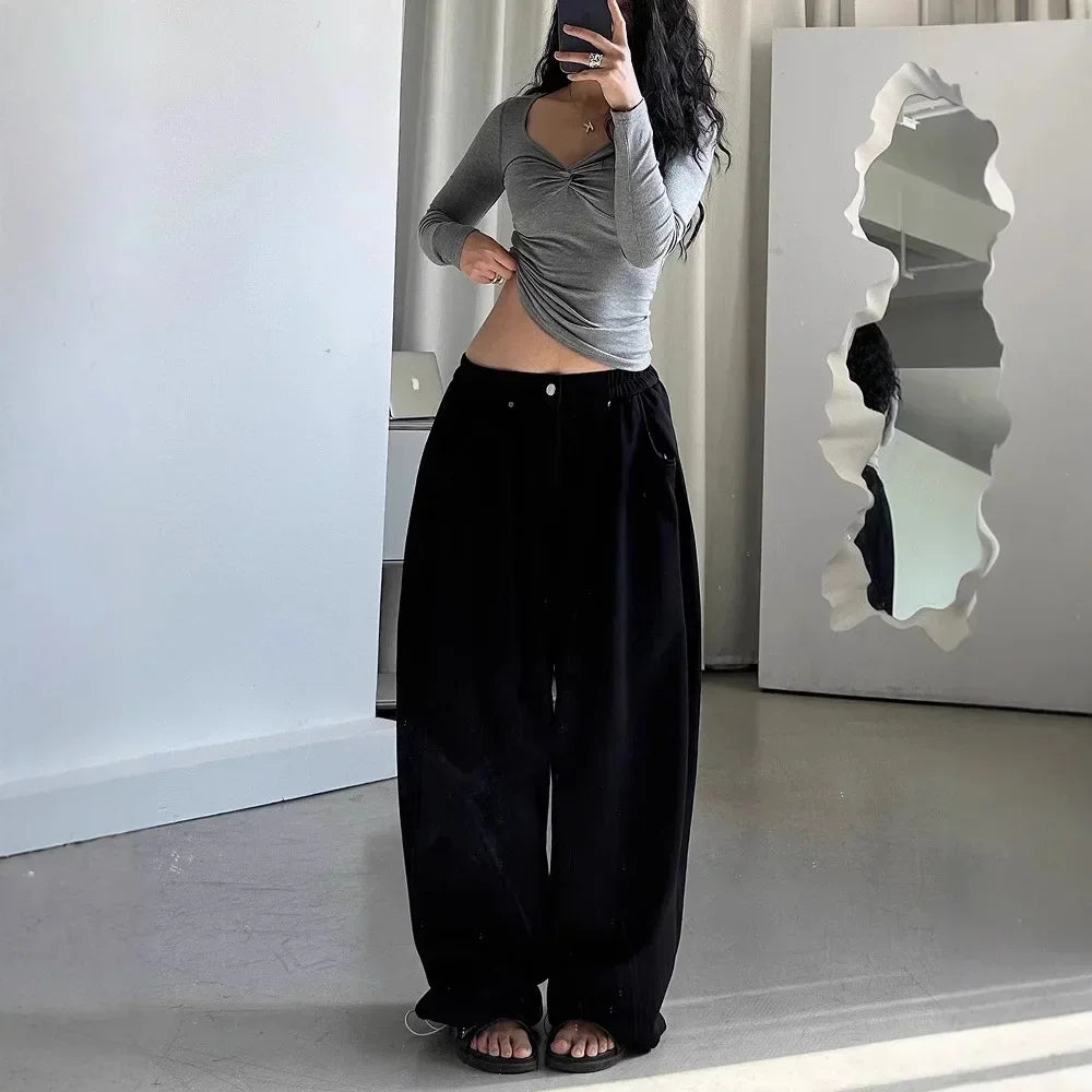 Vintage Grey Wide Leg Retro Pants