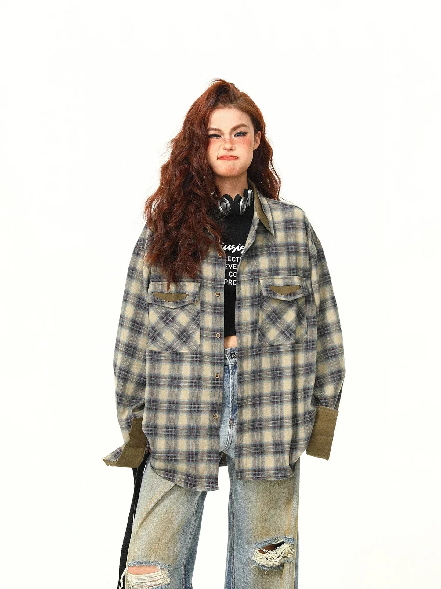 Casual Contrasting Color Plaid Shirt