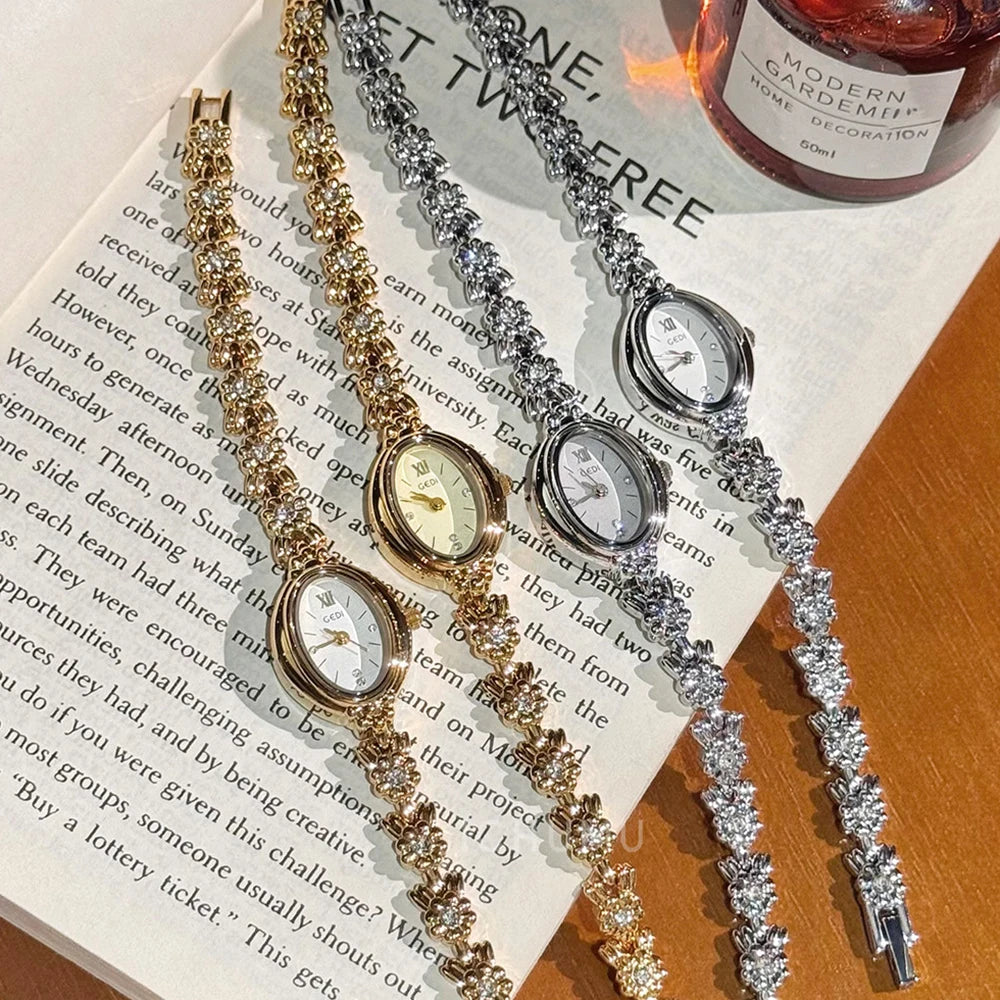 Elegant Oval Diamond Bracelet Wrist Watch