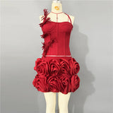 Flowers Corset Top & Ruffled Mini Skirt Set