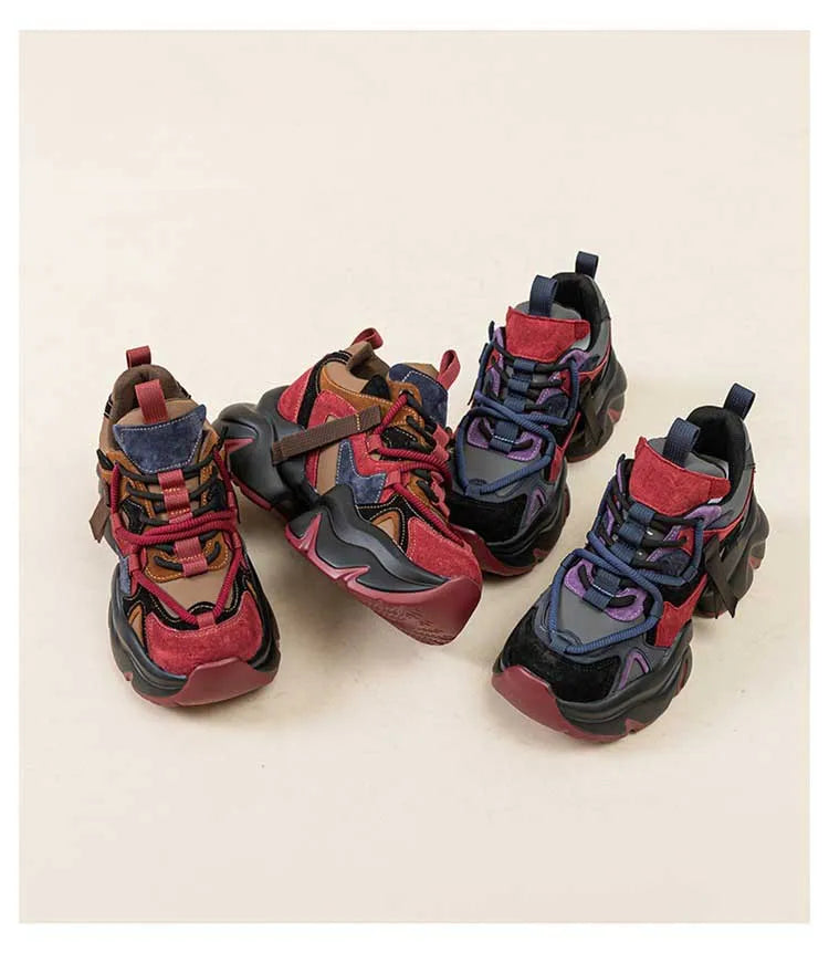 Chunky Leather Plush Color Block Sneakers
