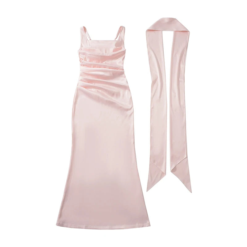 Elegant Pink Dress With Scarf Sling