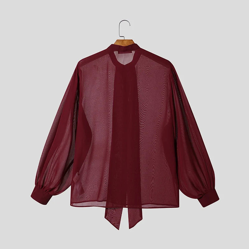 Sheer Bow Solid Color Shirt