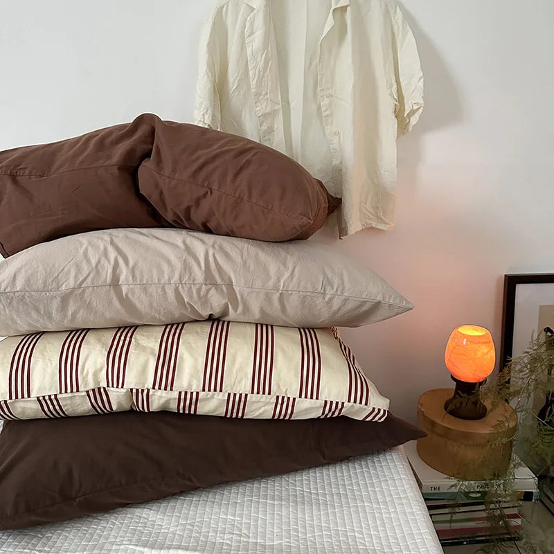 Solid Color Simple Striped Pillowcase