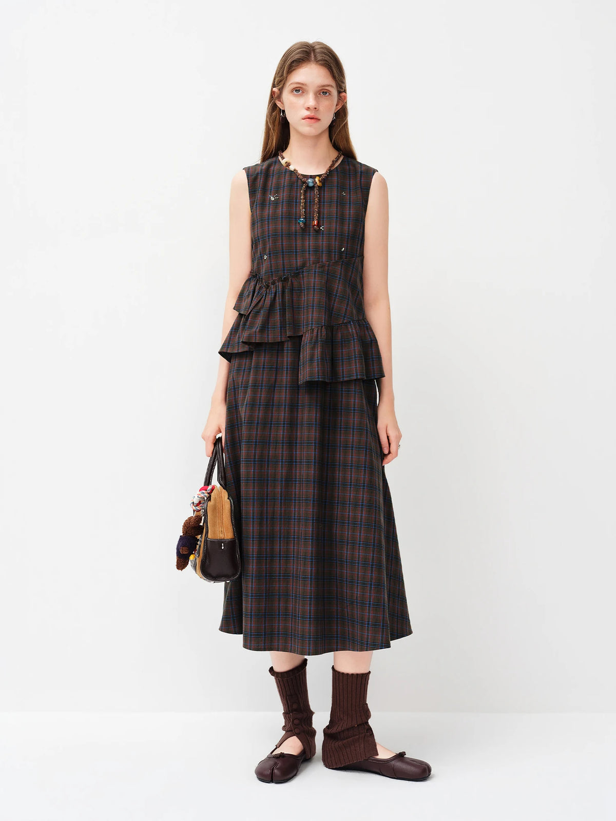 Ruffled Plaid Midi Dress