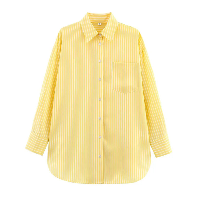 Women Oversize Yellow Striped Shirt
