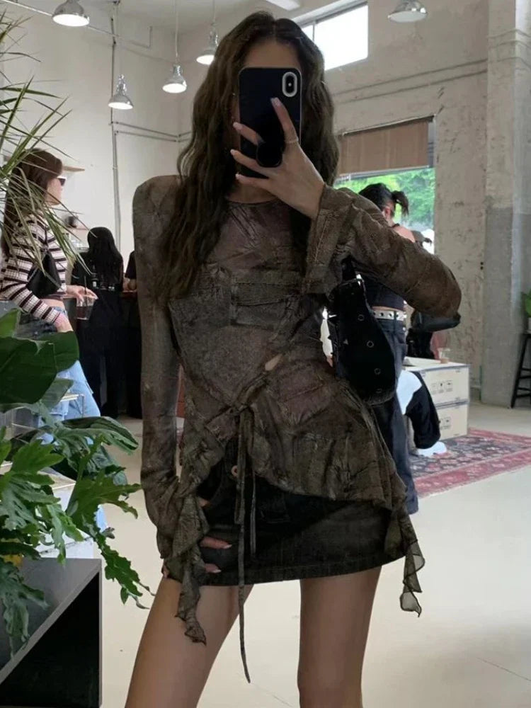 Grunge Vintage Hollow Out Blouses