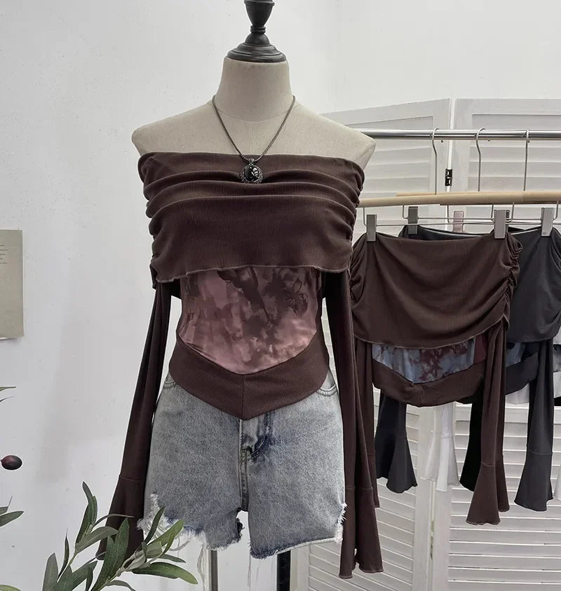 Fairycore Butterfly Ruched Off Shoulder Top