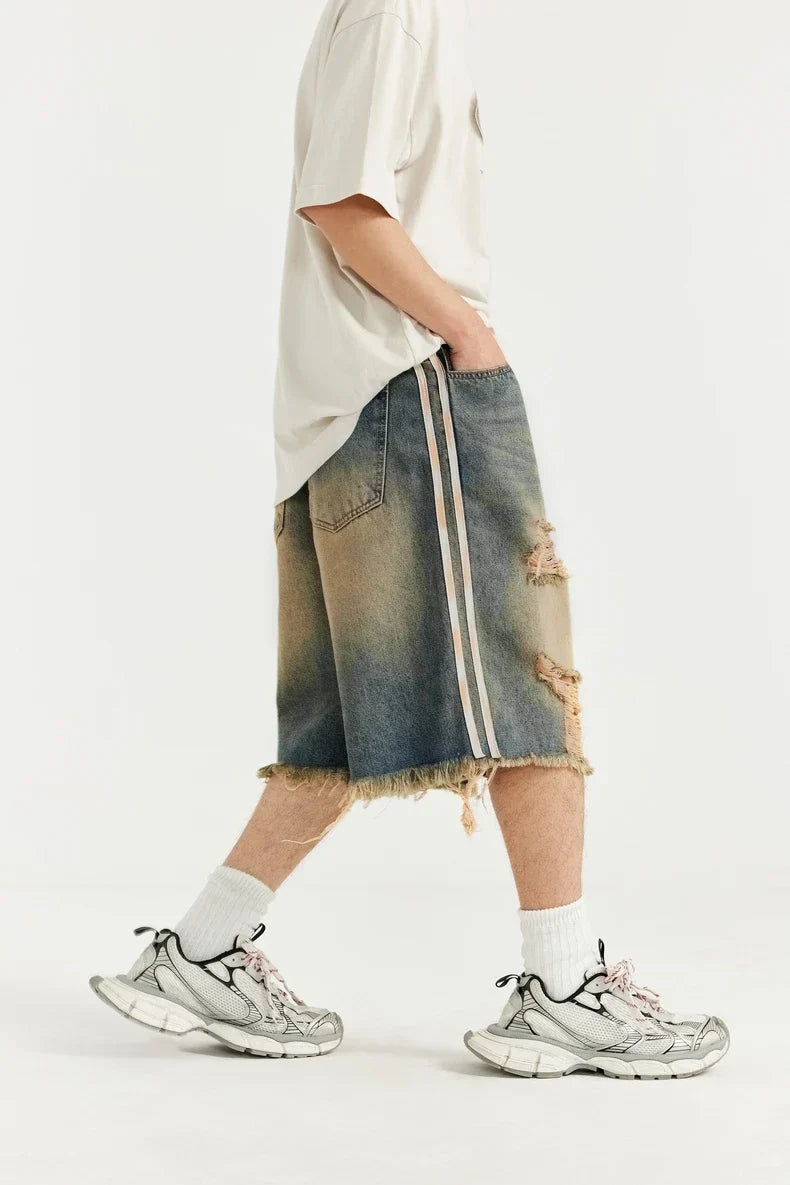 Trendy Ripped Patchwork Distressed Denim Jorts