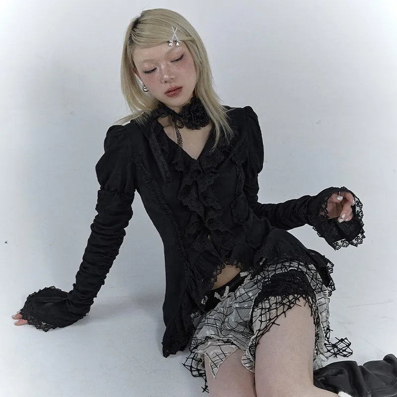 Gothic Black Dark Irregular Blouse