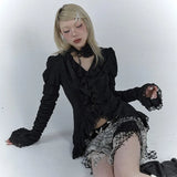 Gothic Black Dark Irregular Blouse