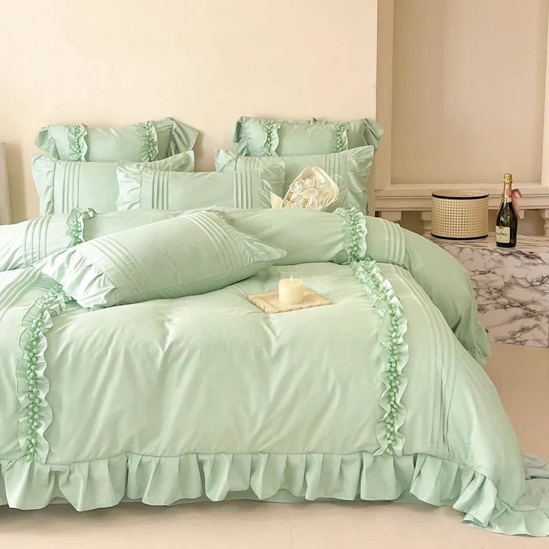 Cream White Princess Ruffles Bedding Set
