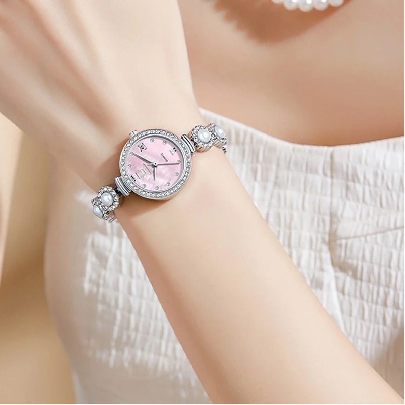 Fully Diamond Pearl Hand Chain Watch