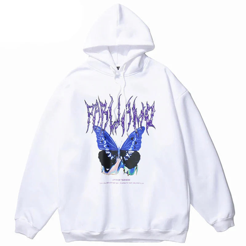 Sudadera con Capucha Oversize con Mariposa Negra Lavada