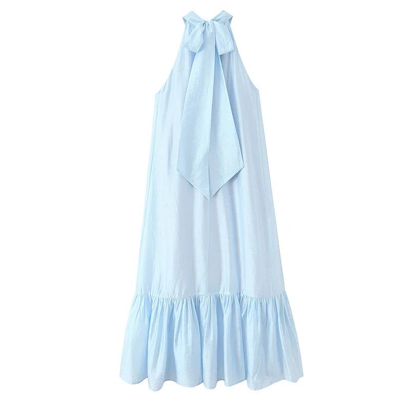 Light Blue Midi Summer Vacation Dress