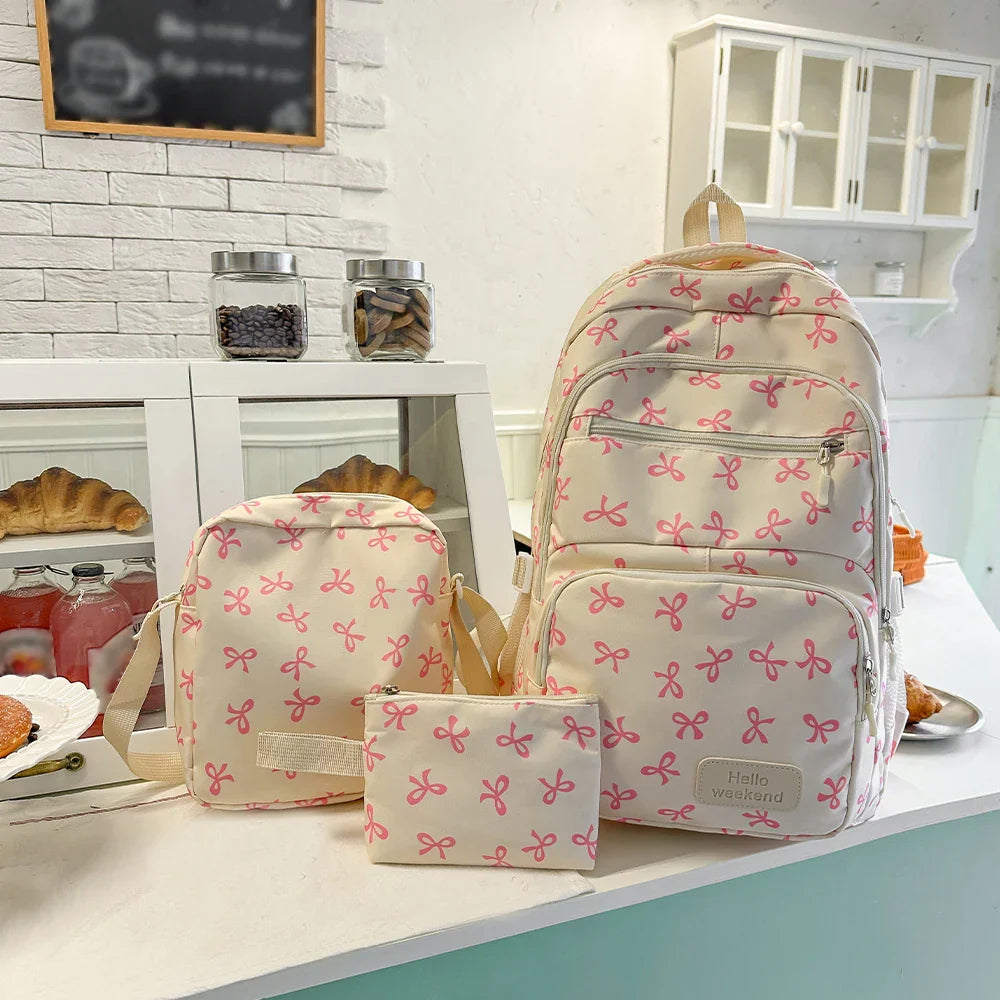 Coquette Core Bow Print School Backpack