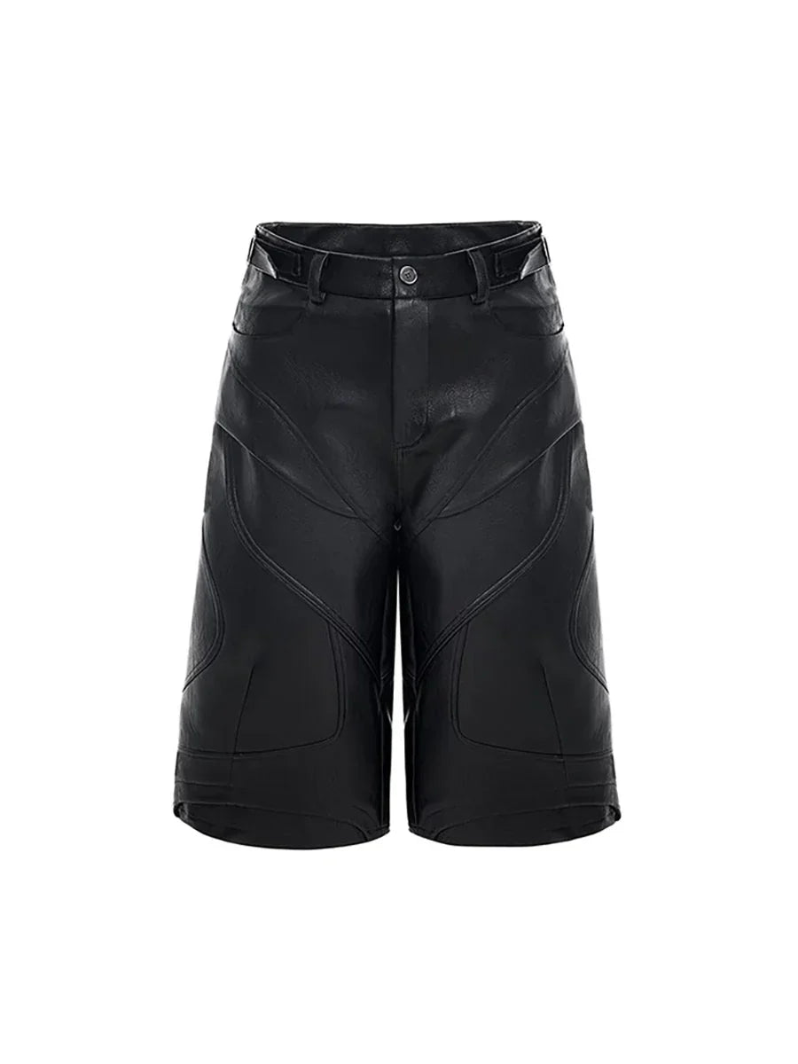 Black PU Grunge Leather Jorts