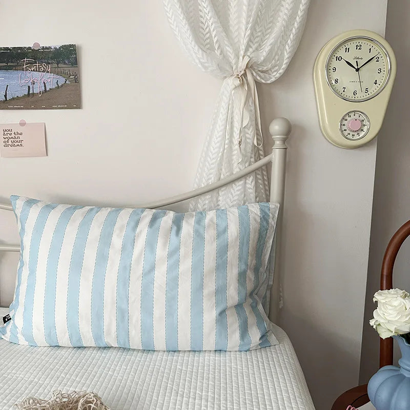 Blue Cotton Pillowcases Stripe