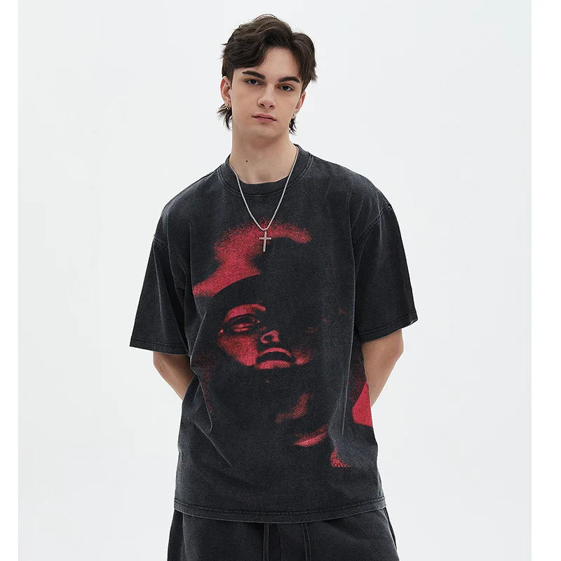 Graphic Face Washed Black T-Shirt