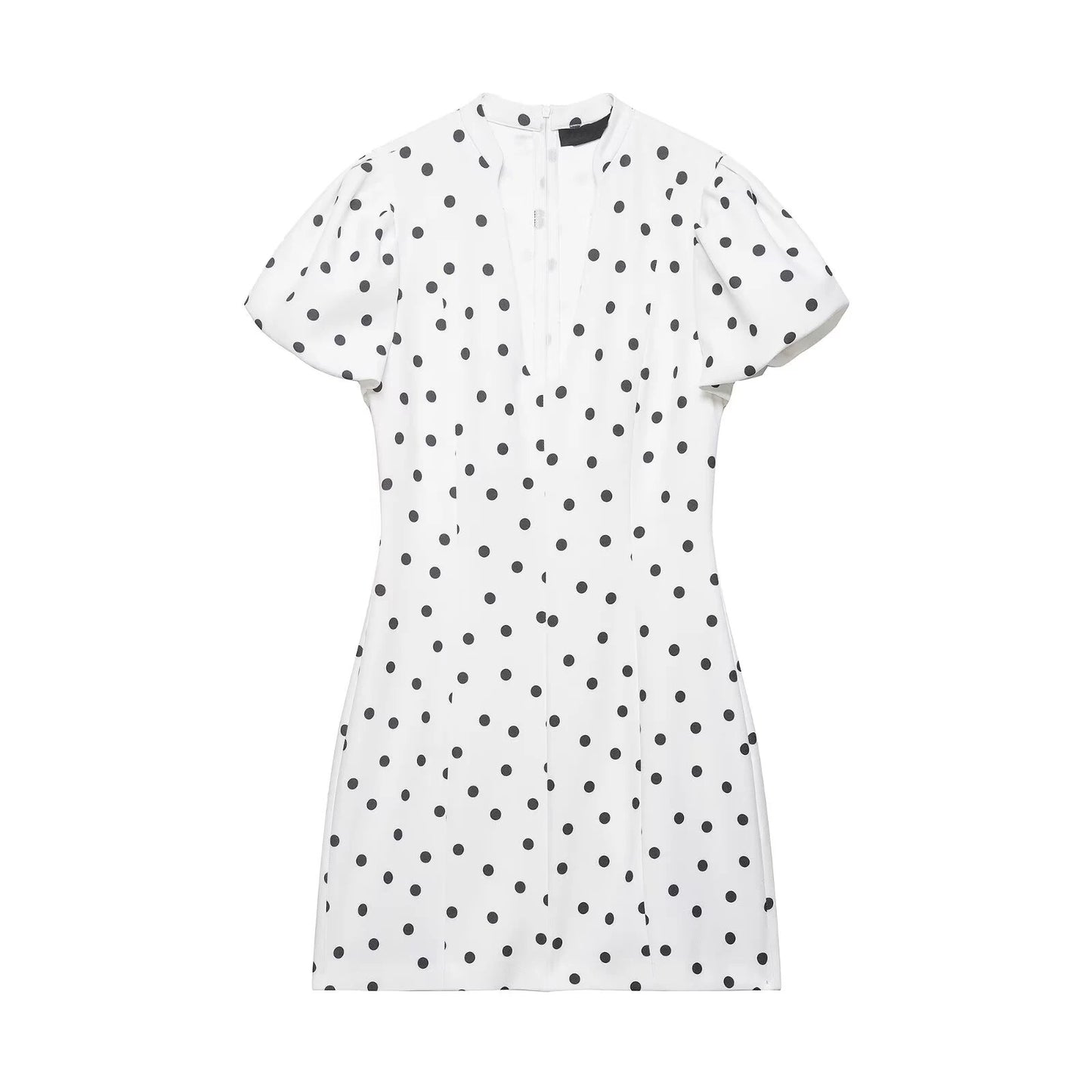 V Neck Polka Dot White Mini Dress